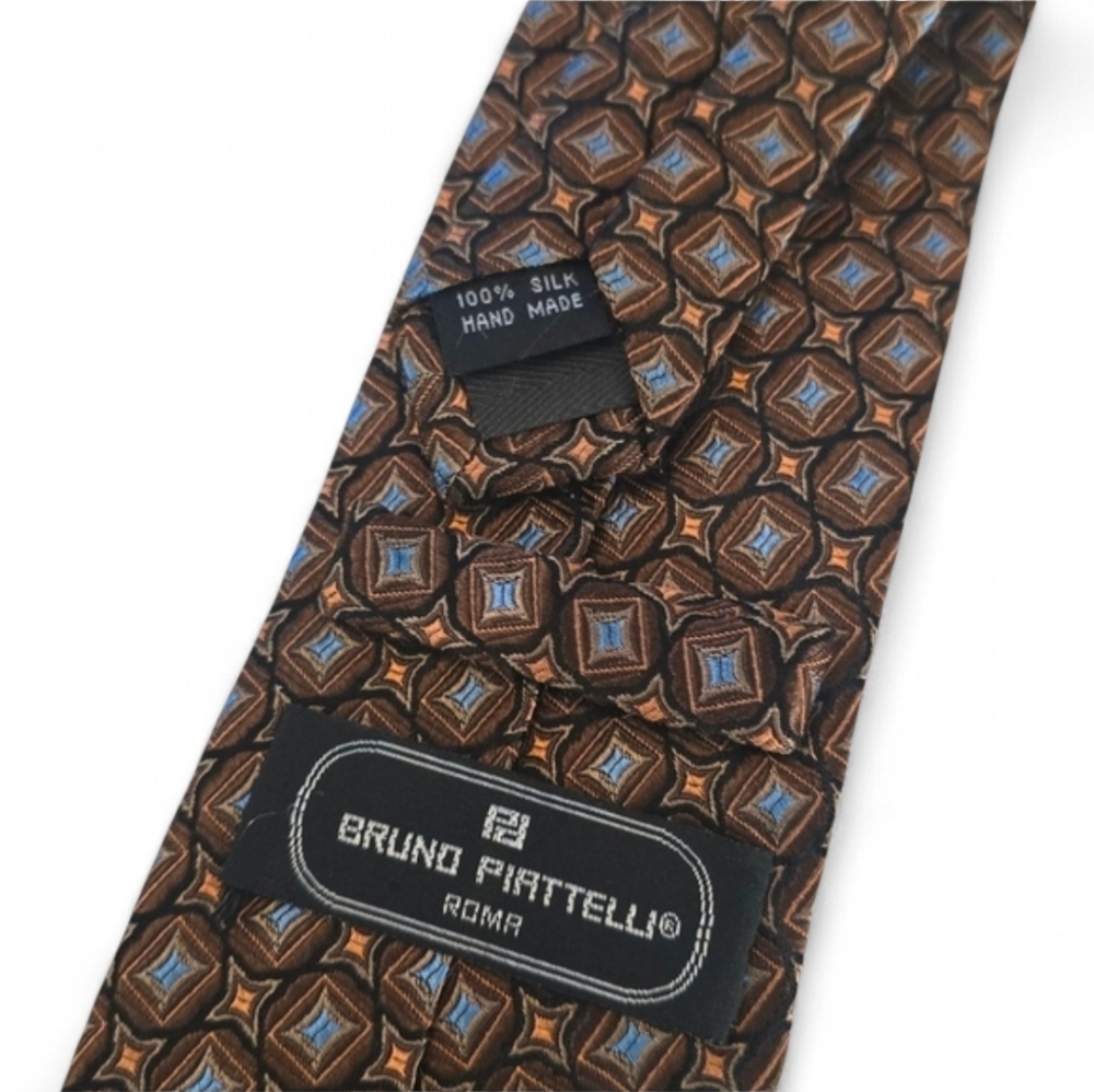 Bruno Piattelli Roma Neck Tie 100% Silk Geometric‎ Medalion Squares